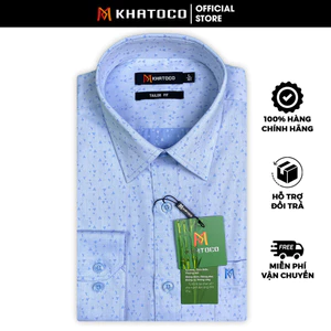 Sơ Mi Họa Tiết Tay Dài Màu Xanh Dương - Navy, Form Tailor Fit Chống Nhăn, Lai Bầu - Áo Nam Khatoco
