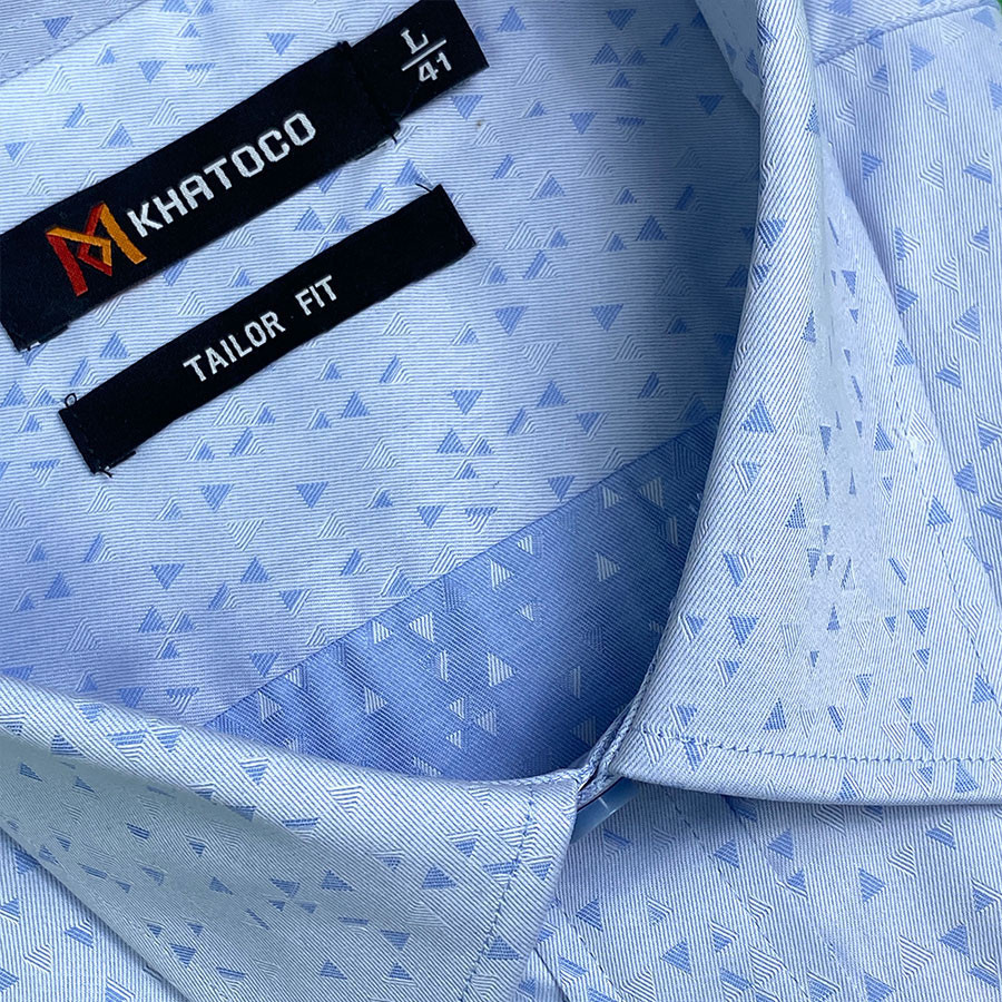 Sơ Mi Họa Tiết Tay Dài Màu Xanh Dương - Navy, Form Tailor Fit Chống Nhăn, Lai Bầu - Áo Nam Khatoco