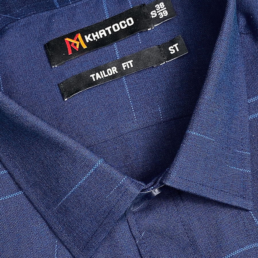 Sơ Mi  Tay Ngắn Màu Xanh Navy - Xanh Dương, Form Tailor Fit Chống Nhăn, Lai Ngang Áo Nam Khatoco