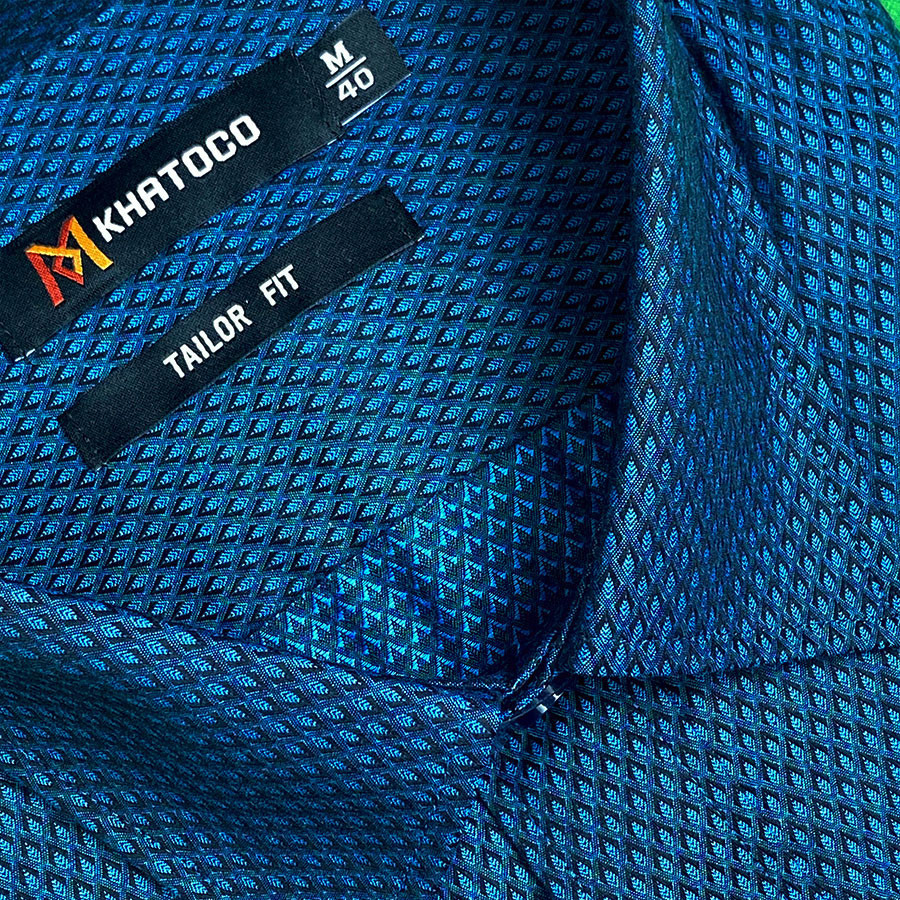 Sơ Mi Caro Tay Dài Màu Xanh - Đen, Form Tailor Fit Chống Nhăn, Lai Bầu - Áo Nam Khatoco