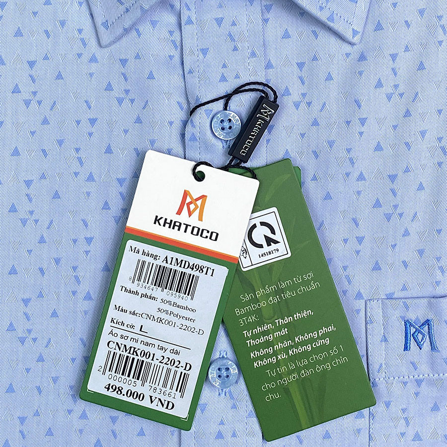 Sơ Mi Họa Tiết Tay Dài Màu Xanh Dương - Navy, Form Tailor Fit Chống Nhăn, Lai Bầu - Áo Nam Khatoco