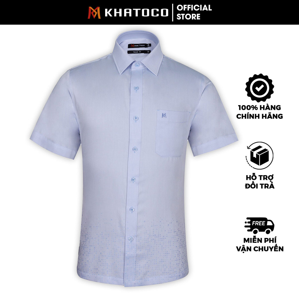 Sơ Mi Trơn Tay Ngắn Màu Xanh Dương, Form Tailor Fit Chống Nhăn, Lai Ngang - Áo Nam Khatoco