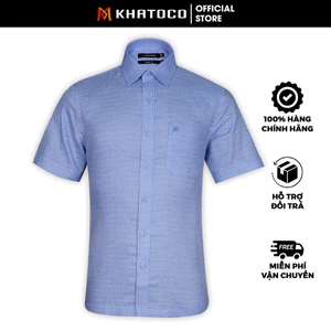 Sơ Mi Tay Ngắn Màu Xanh Dương - Trắng, Form Tailor Fit Chống Nhăn, Lai Ngang Áo Nam Khatoco