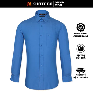 Sơ Mi Họa Tiết Tay Dài Màu Xanh, Form Tailor Fit Chống Nhăn, Lai Bầu - Áo Nam Khatoco