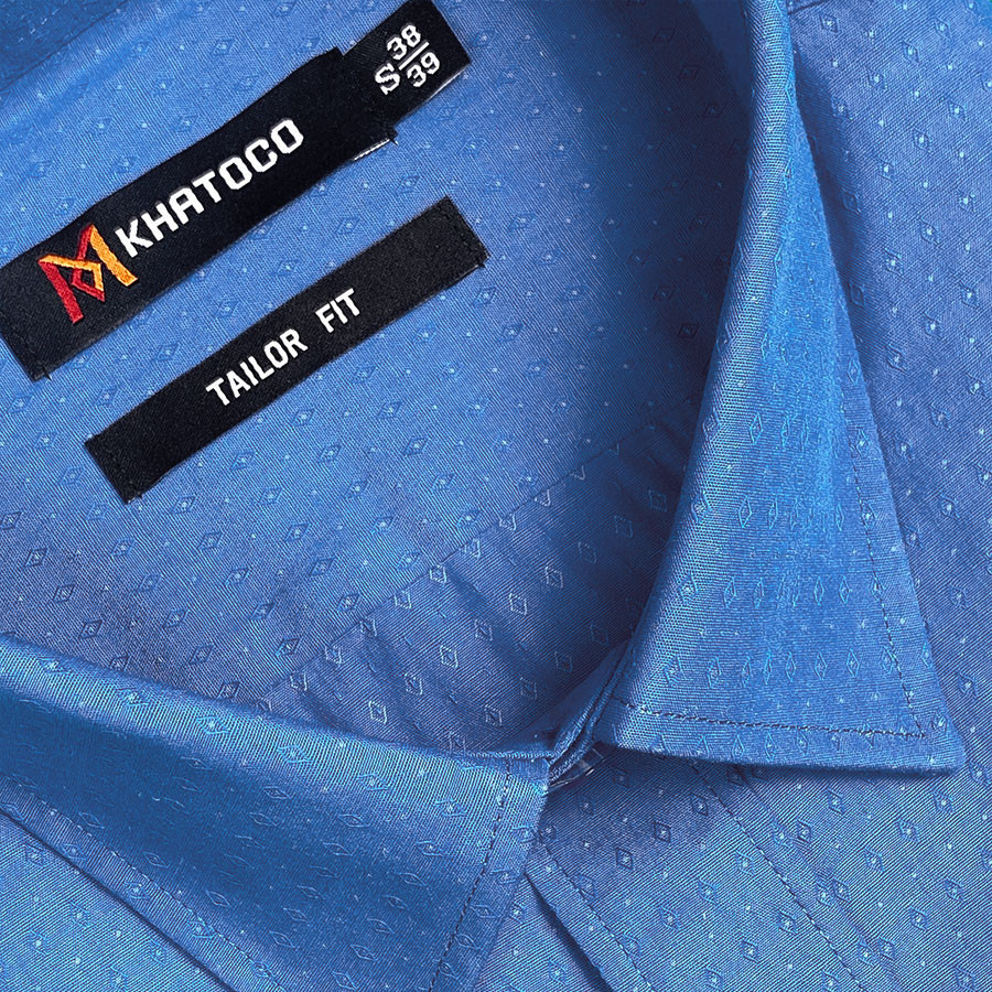 Sơ Mi Họa Tiết Tay Dài Màu Xanh, Form Tailor Fit Chống Nhăn, Lai Bầu - Áo Nam Khatoco