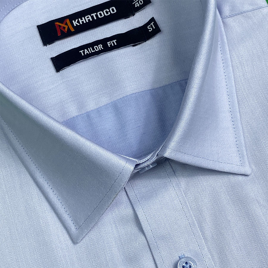 Sơ Mi Trơn Tay Ngắn Màu Xanh Dương, Form Tailor Fit Chống Nhăn, Lai Ngang - Áo Nam Khatoco