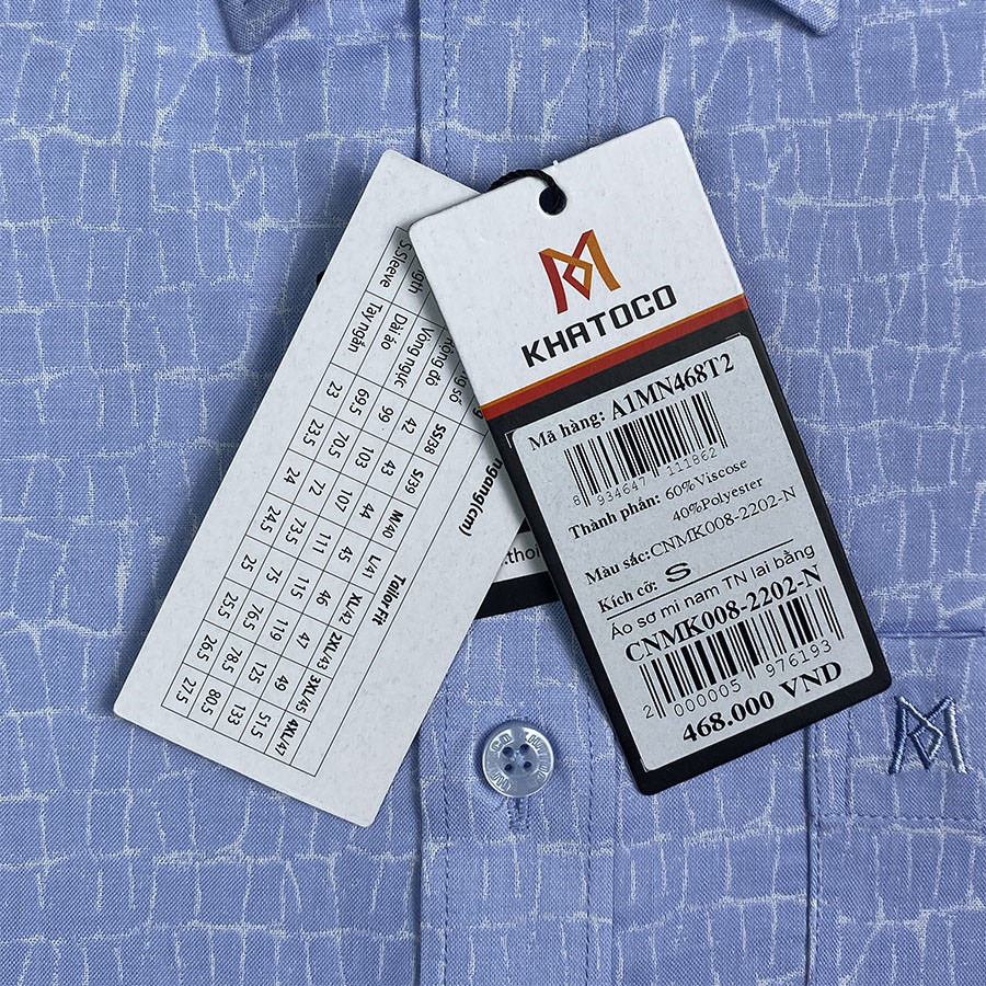 Sơ Mi  Tay Ngắn Màu Xanh Dương - Trắng, Form Tailor Fit Chống Nhăn, Lai Ngang  Áo Nam Khatoco