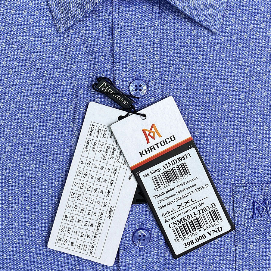 Sơ Mi Họa Tiết Tay Dài Màu Xanh Dương - Trắng, Form Tailor Fit Chống Nhăn, Lai Bầu - Áo Nam Khatoco