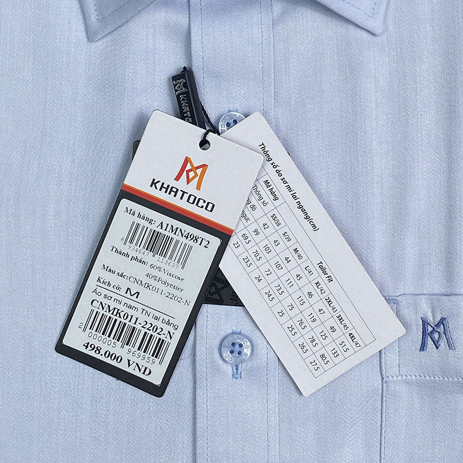Sơ Mi Trơn Tay Ngắn Màu Xanh Dương, Form Tailor Fit Chống Nhăn, Lai Ngang - Áo Nam Khatoco