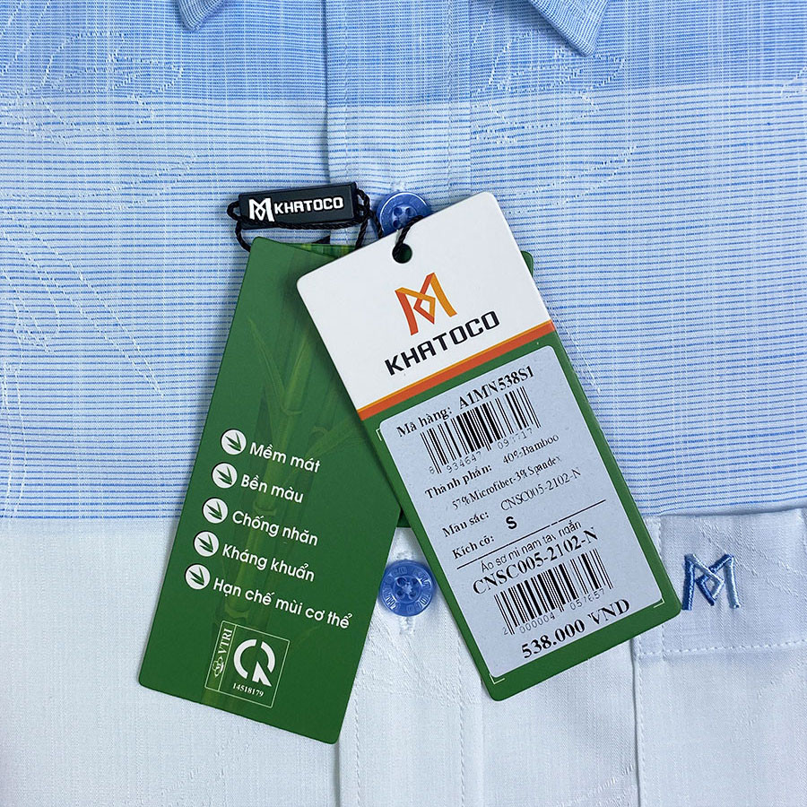 Sơ Mi Sọc Ngang Tay Ngắn Màu Xanh Dương - Trắng, Form Slim Fit Chống Nhăn, Lai Bầu - Áo Nam Khatoco