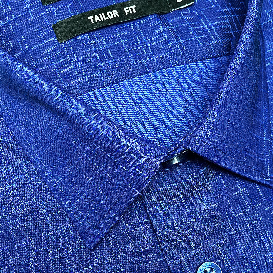 Sơ Mi  Tay Ngắn Màu Xanh Navy, Form Tailor Fit Chống Nhăn, Lai Ngang - Áo Nam Khatoco, quà tặng nam