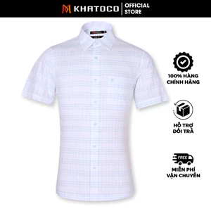 Sơ Mi Sọc Ngang Tay Ngắn Trắng - Xanh Lam, Form Tailor Fit Chống Nhăn, Lai Ngang - Áo Nam Khatoco