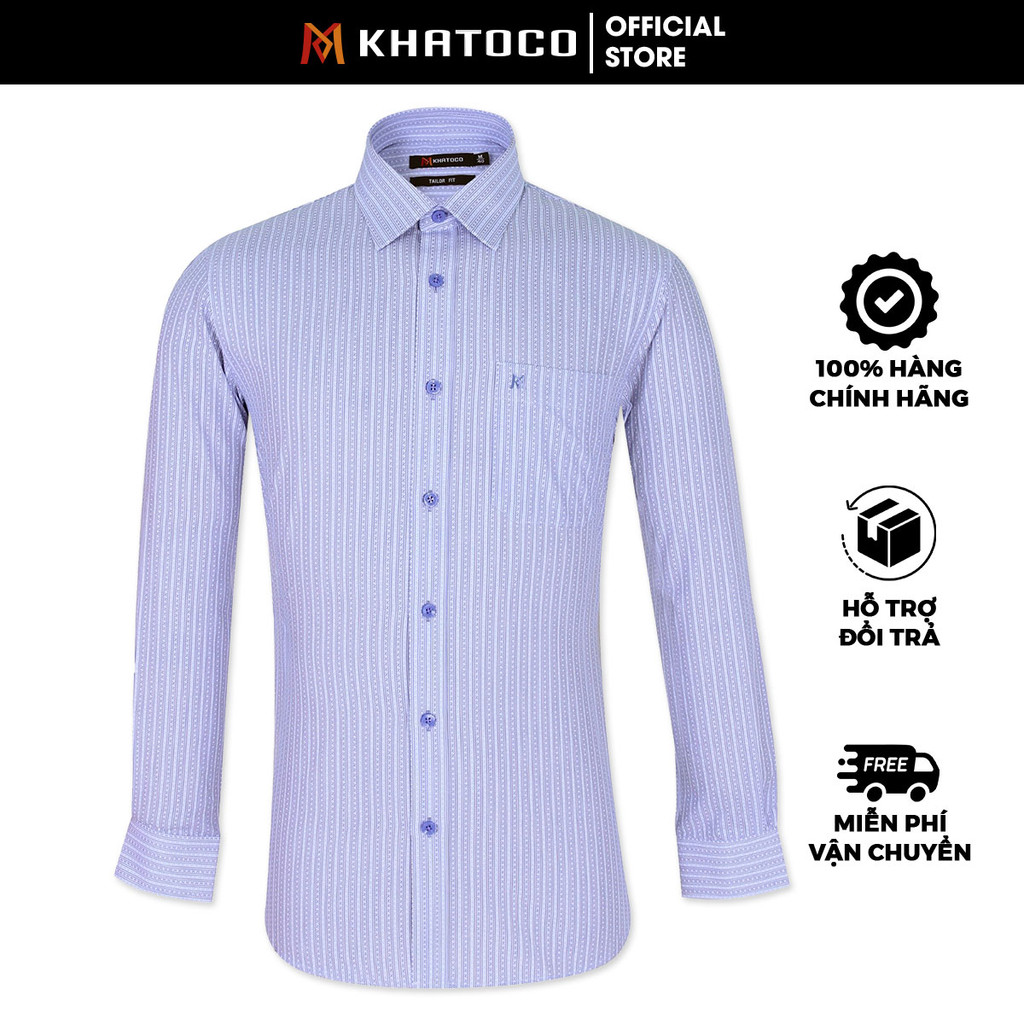 Sơ Mi Sọc Dọc Tay Dài Màu Xanh Dương - Navy, Form Tailor Fit Chống Nhăn, Lai Bầu - Áo Nam Khatoco