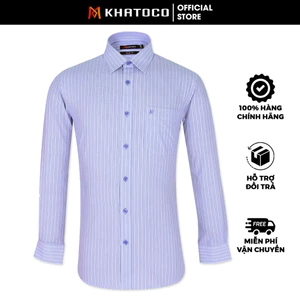 Sơ Mi Sọc Dọc Tay Dài Màu Xanh Dương - Navy, Form Tailor Fit Chống Nhăn, Lai Bầu - Áo Nam Khatoco