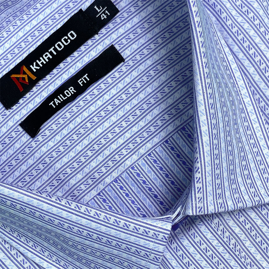 Sơ Mi Sọc Dọc Tay Dài Màu Xanh Dương - Navy, Form Tailor Fit Chống Nhăn, Lai Bầu - Áo Nam Khatoco