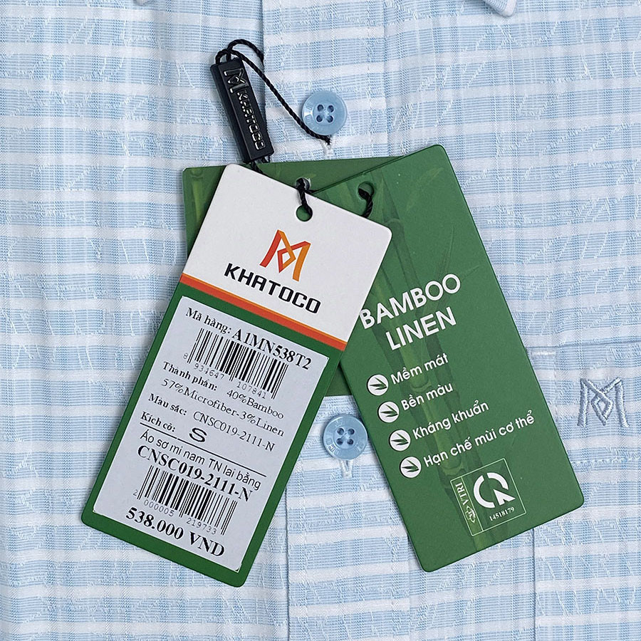 Sơ Mi Caro Tay Ngắn Màu Xanh - Trắng, Form Tailor Fit, Chống Nhăn, Lai Ngang - Áo Nam Khatoco