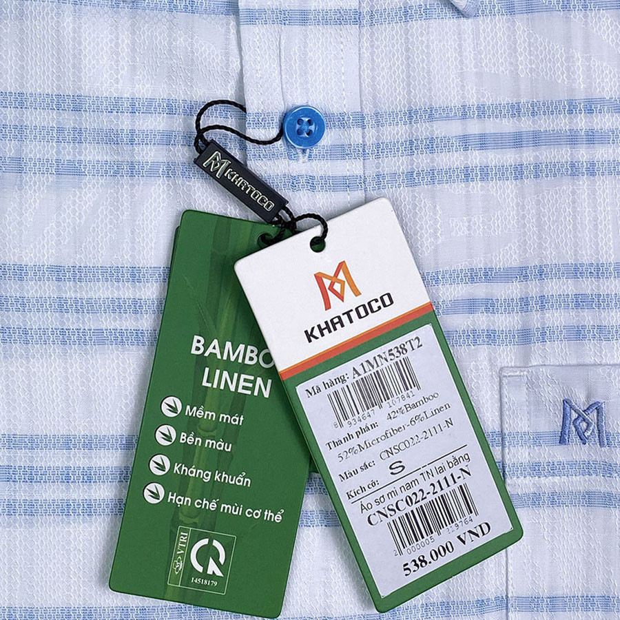 Sơ Mi Sọc Ngang Tay Ngắn Trắng - Xanh Lam, Form Tailor Fit Chống Nhăn, Lai Ngang - Áo Nam Khatoco