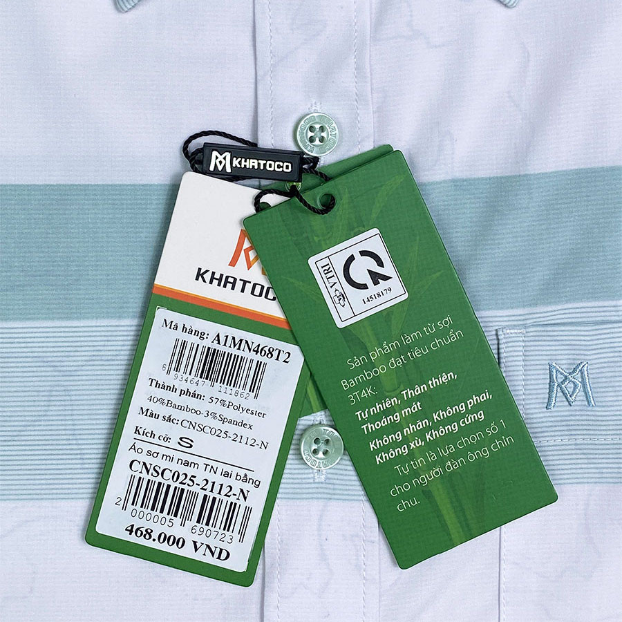 Sơ Mi Sọc Ngang Tay Ngắn Màu Trắng - Xanh, Form Tailor Fit Chống Nhăn, Lai Ngang - Áo Nam Khatoco