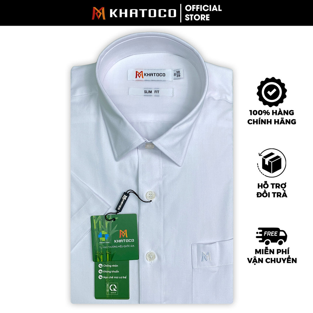 Sơ Mi Trơn Tay Ngắn Màu Trắng, Form Slim Fit Chống Nhăn, Lai Bầu - Áo Nam Khatoco
