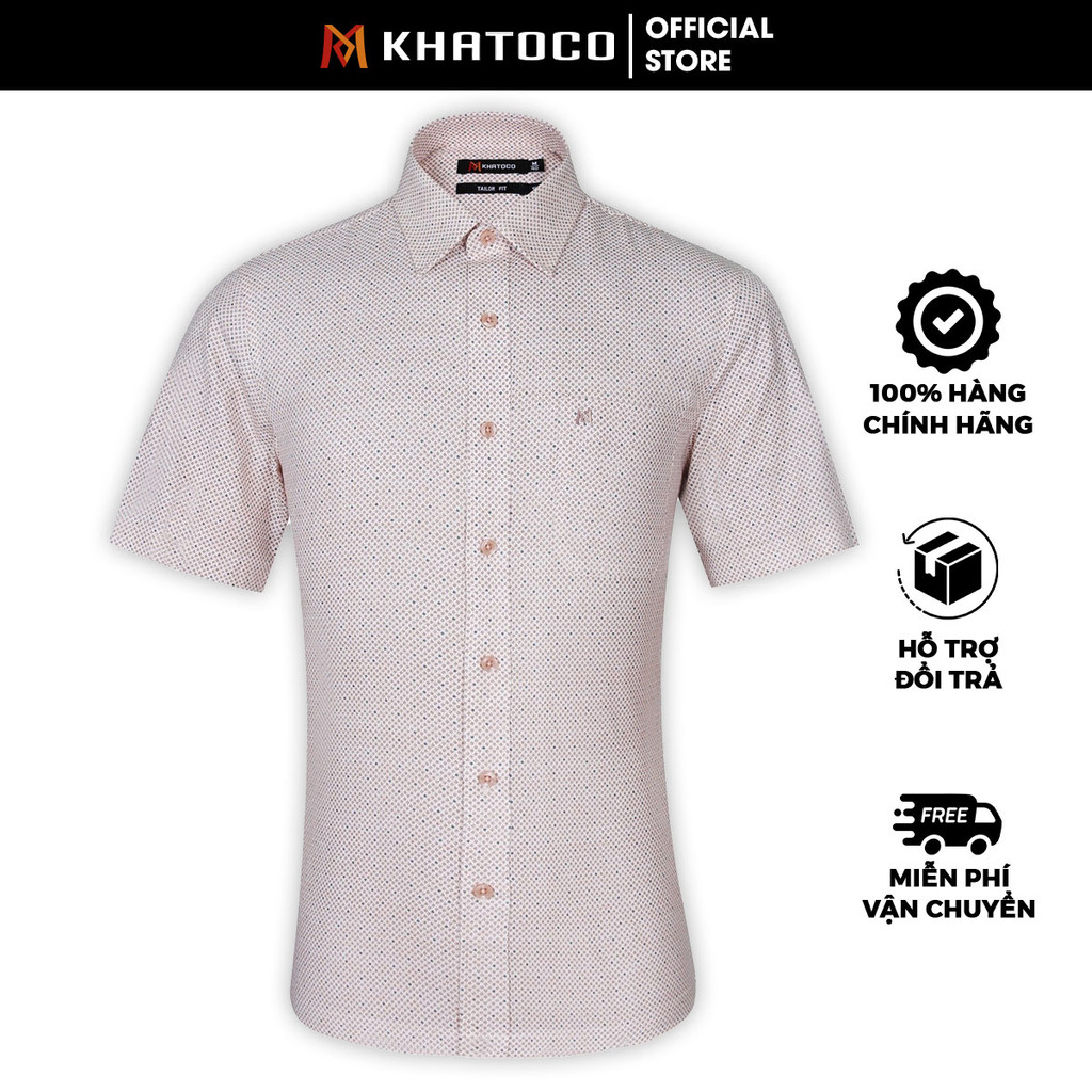 Sơ Mi Họa Tiết Tay Ngắn Màu Vàng - Nâu, Form Tailor Fit Chống Nhăn, Lai Ngang - Áo Nam Khatoco
