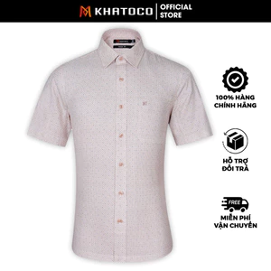 Sơ Mi Họa Tiết Tay Ngắn Màu Vàng - Nâu, Form Tailor Fit Chống Nhăn, Lai Ngang - Áo Nam Khatoco