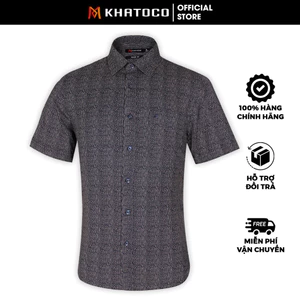 Sơ Mi Tay Ngắn Màu Xanh Navy - Vàng, Form Tailor Fit Chống Nhăn, Lai Ngang - Áo Nam Khatoco