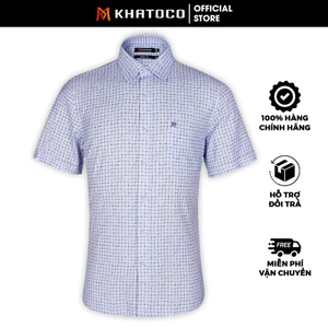 Sơ Mi Caro Tay Ngắn Màu Xanh Dương - Tím, Form Tailor Fit Chống Nhăn, Lai Ngang - Áo Nam Khatoco