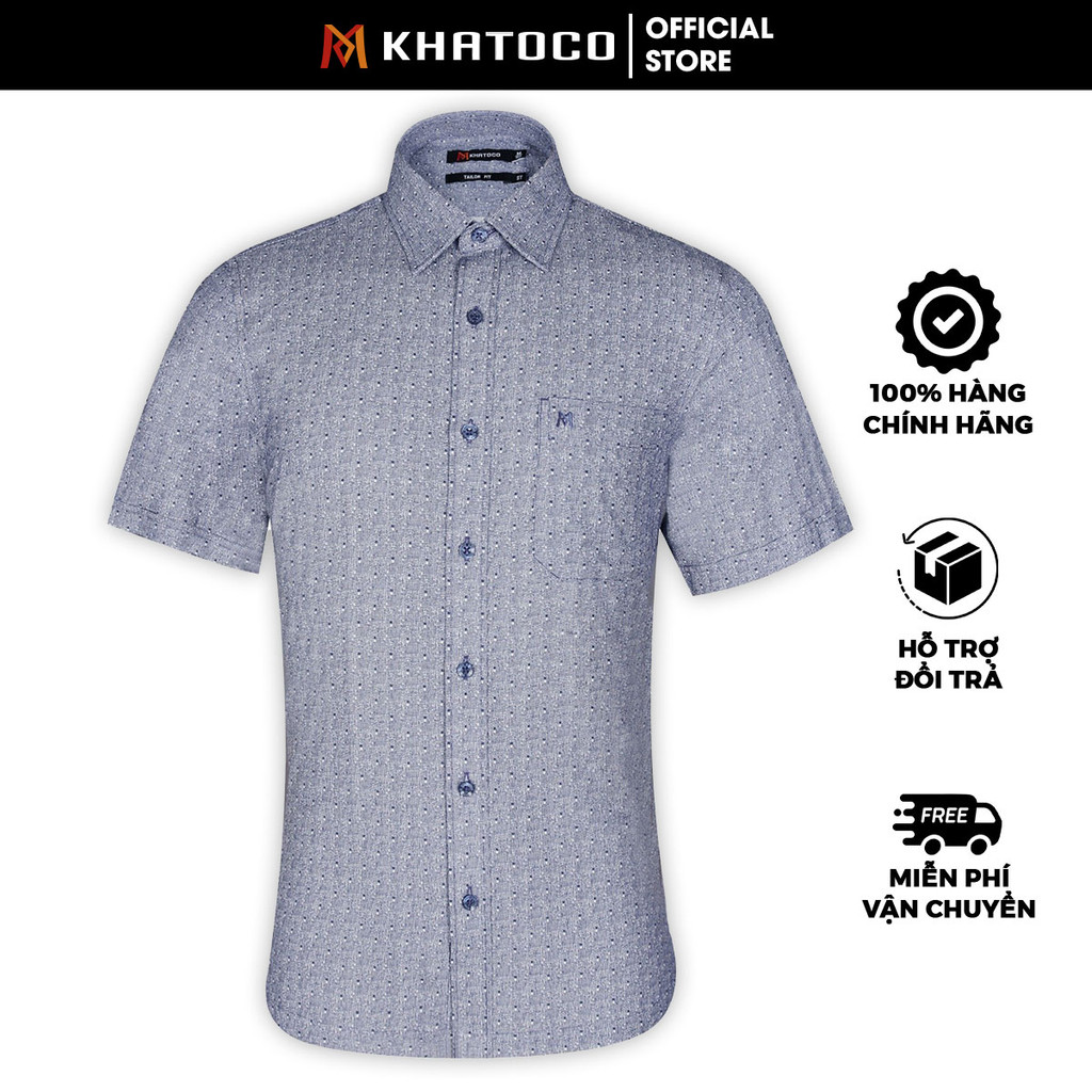 Sơ Mi  Tay Ngắn Màu Xám - Trắng, Form Tailor Fit Chống Nhăn, Lai Ngang - Áo Nam Khatoco, quà tặng