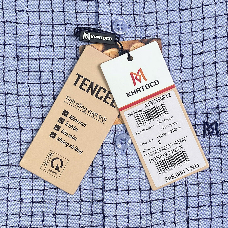 Sơ Mi Caro Tay Ngắn Màu Xanh Dương - Tím, Form Tailor Fit Chống Nhăn, Lai Ngang - Áo Nam Khatoco