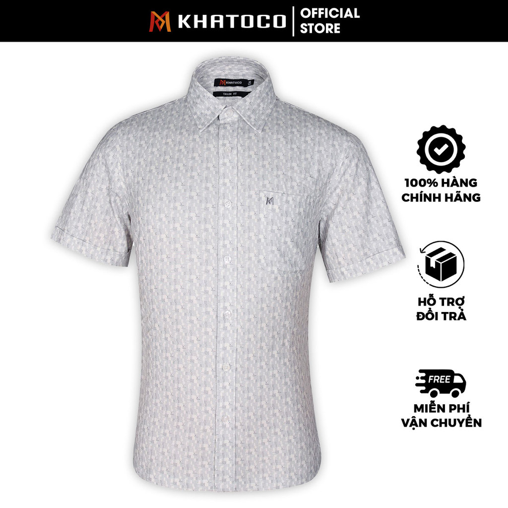 Sơ Mi  Tay Ngắn Màu Xám - Trắng, Form Tailor Fit Chống Nhăn, Lai Ngang - Áo Nam Khatoco