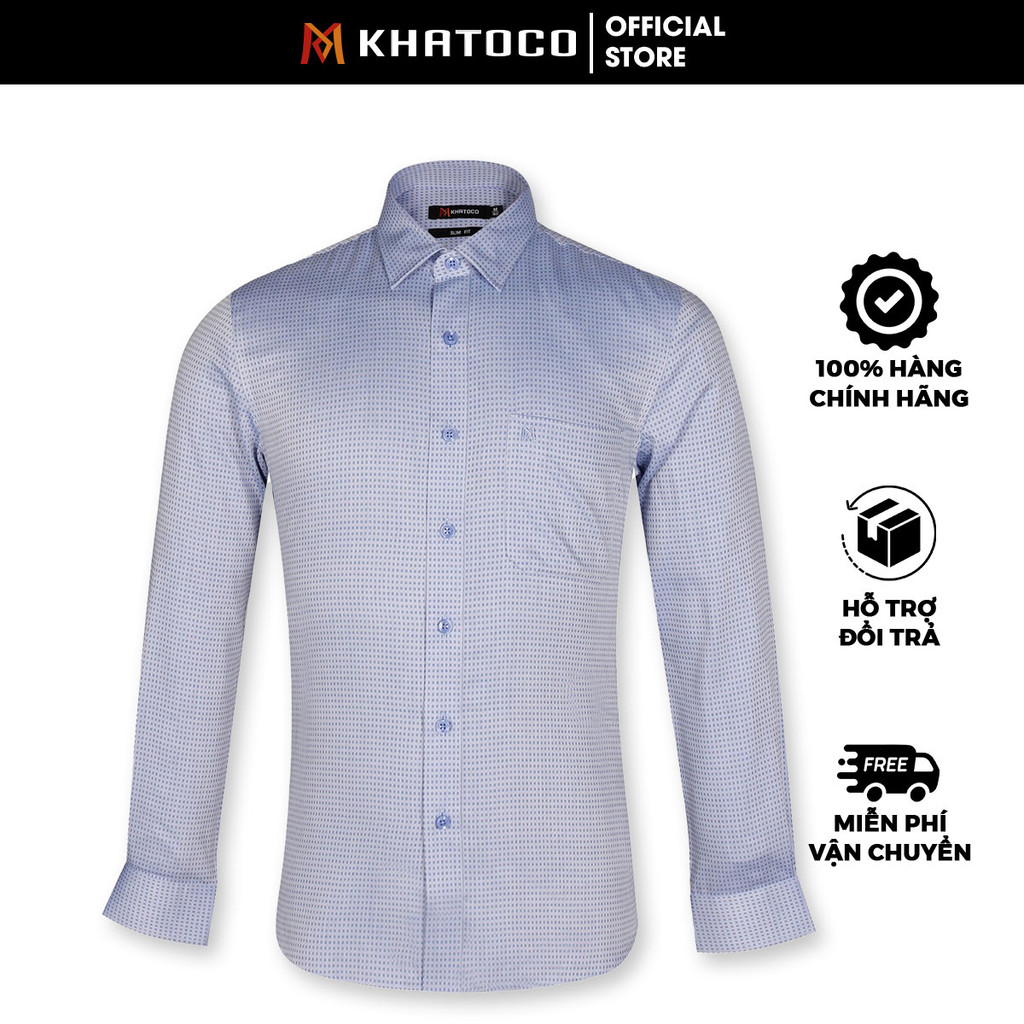 Sơ Mi Họa Tiết Tay Dài Màu Xanh Dương - Navy, Form Slim Fit Chống Nhăn, Lai Bầu - Áo Nam Khatoco