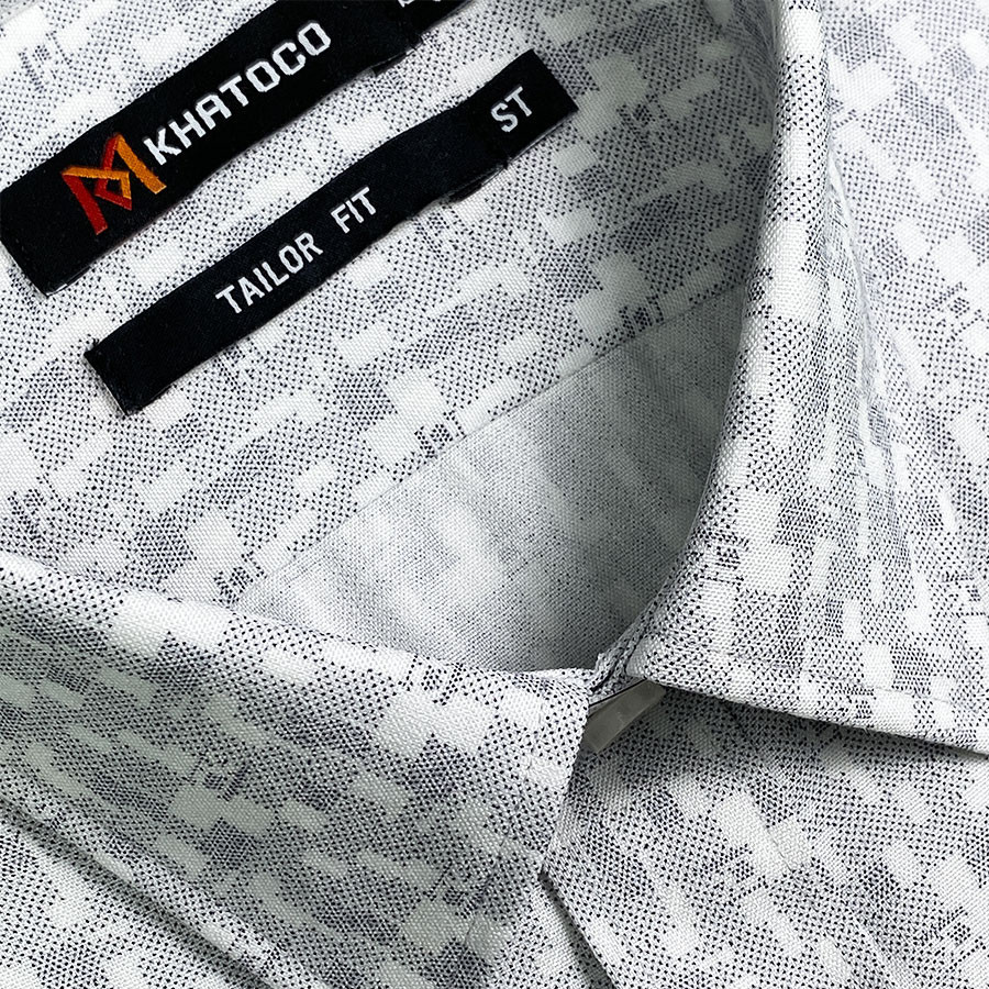 Sơ Mi  Tay Ngắn Màu Xám - Trắng, Form Tailor Fit Chống Nhăn, Lai Ngang - Áo Nam Khatoco