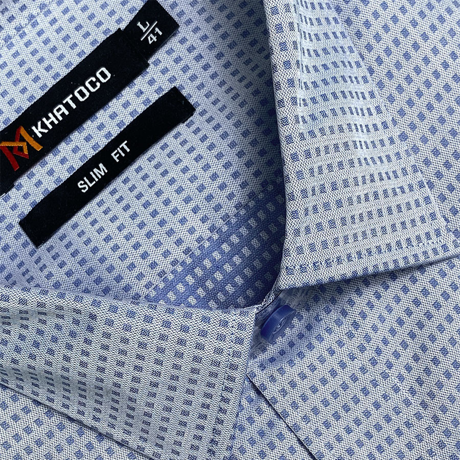 Sơ Mi Họa Tiết Tay Dài Màu Xanh Dương - Navy, Form Slim Fit Chống Nhăn, Lai Bầu - Áo Nam Khatoco
