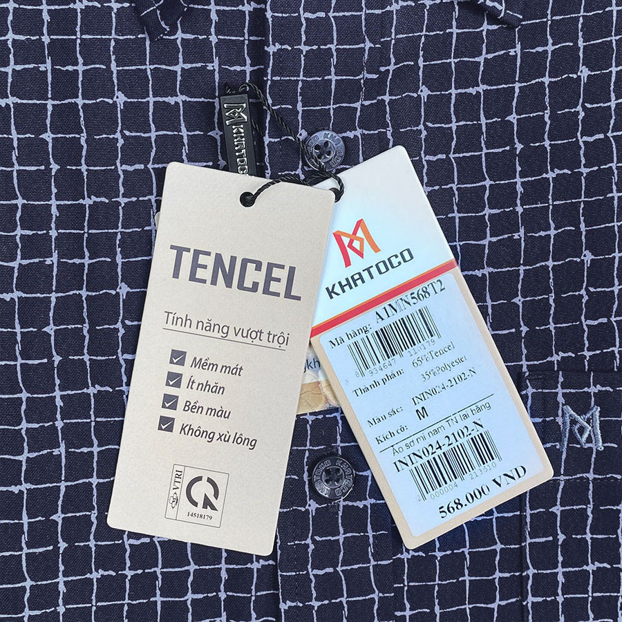 Sơ Mi Caro Tay Ngắn Màu Xanh Navy, Form Tailor Fit Chống Nhăn, Lai Ngang - Áo Nam Khatoco