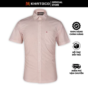 Sơ Mi Họa Tiết Tay Ngắn Màu Trắng - Đỏ, Form Tailor Fit Chống Nhăn, Lai Ngang - Áo Nam Khatoco