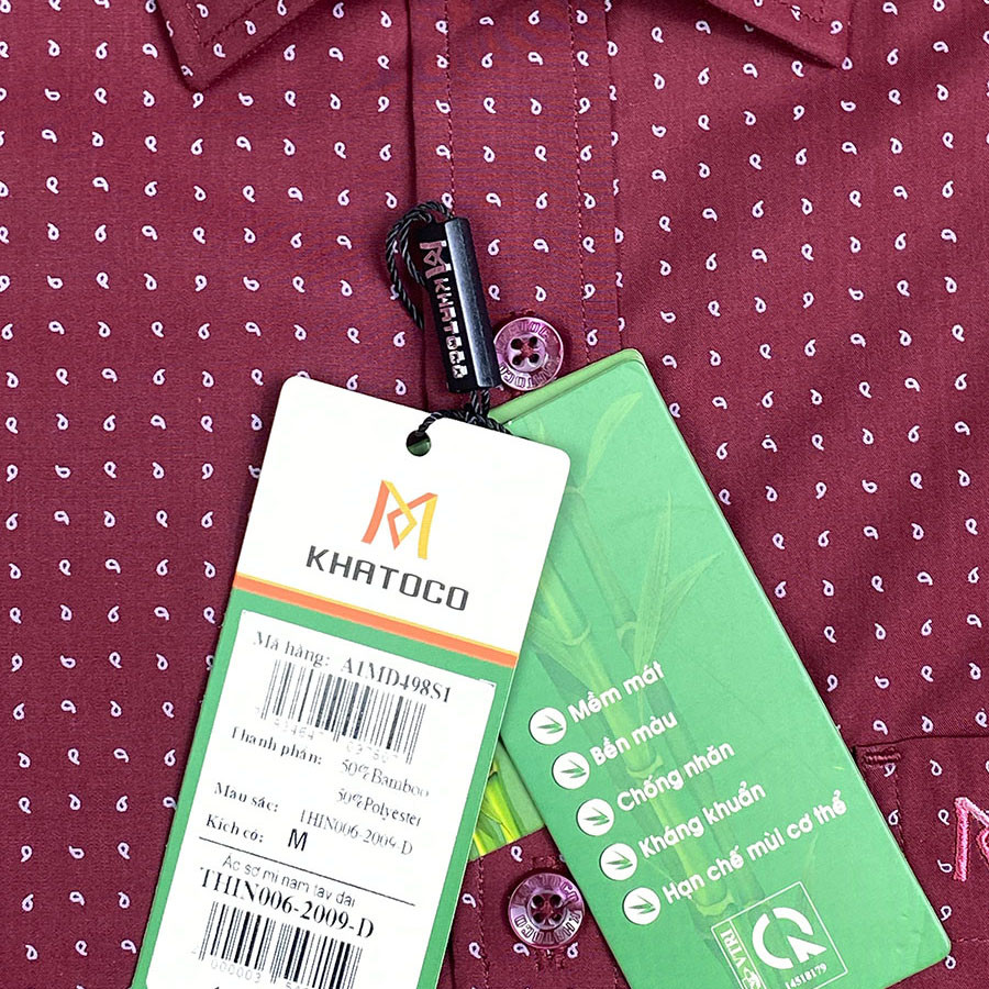Sơ Mi Họa Tiết Tay Dài Màu Đỏ Đô - Xám, Form Slim Fit Chống Nhăn, Lai Bầu - Áo Nam Khatoco