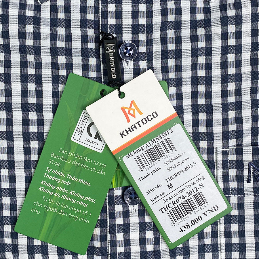 Sơ Mi Caro Tay Ngắn, Màu Xanh Navy - Trắng, Form Tailor Fit Chống Nhăn, Lai Ngang - Áo Nam Khatoco