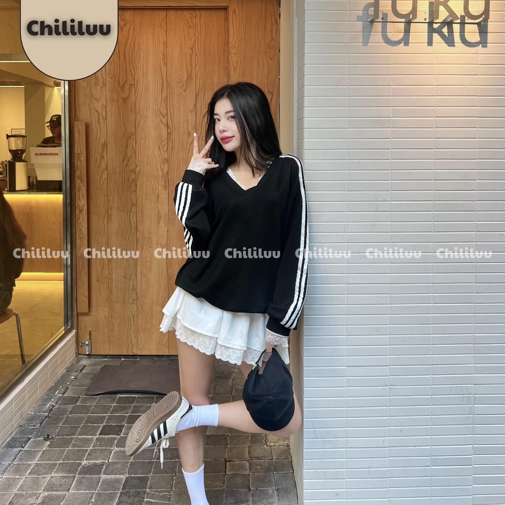 XẢ HÀNG -  Set váy Chililuu áo cổ V viền ren kèm chân váy ngắn họa tiết ren phong cách Douyin - S123