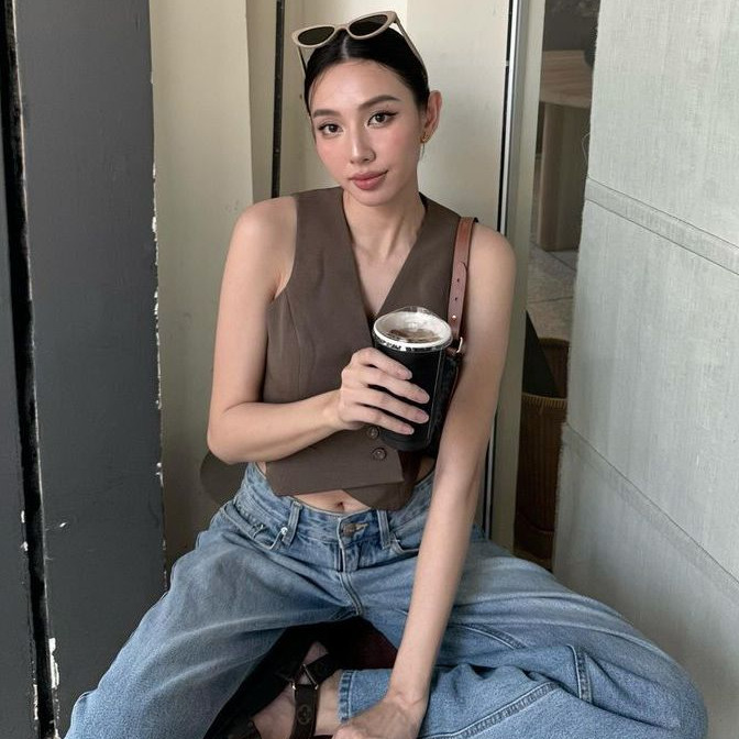 XẢ HÀNG - Áo gile croptop Chililuu áo gile vạt chéo hở nách cách tân phong cách cá tính sang chảnh