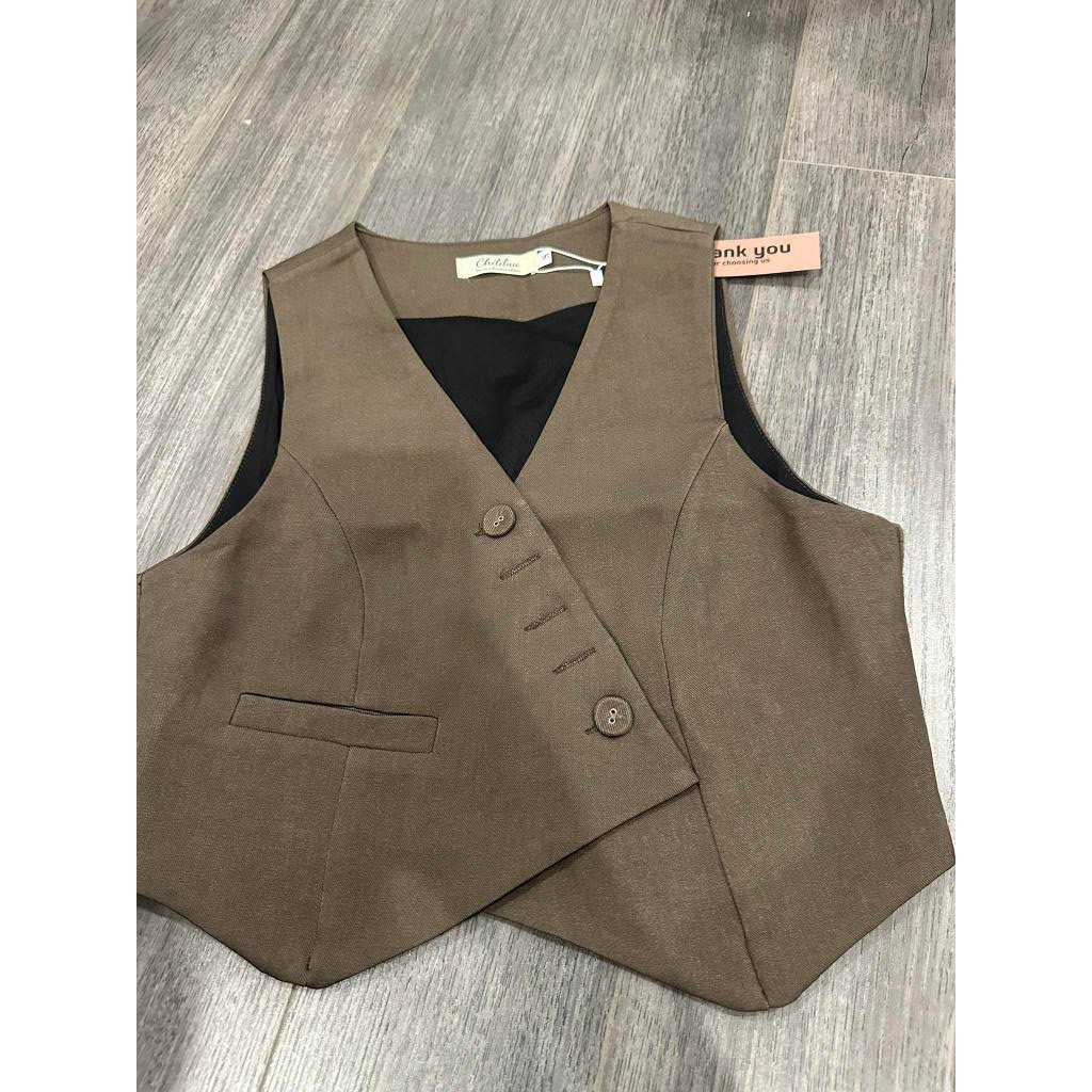 XẢ HÀNG - Áo gile croptop Chililuu áo gile vạt chéo hở nách cách tân phong cách cá tính sang chảnh