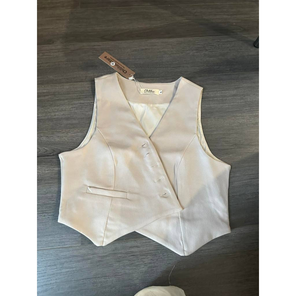 XẢ HÀNG - Áo gile croptop Chililuu áo gile vạt chéo hở nách cách tân phong cách cá tính sang chảnh