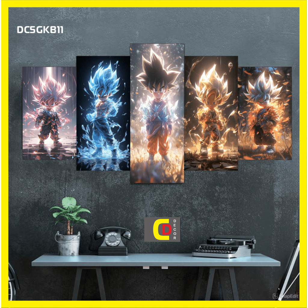 c - Bộ 5 Tấm Tranh Tráng Gương Ghép Decor SONGOKU BÉ - DRAGON BALL - 7 VIÊN NGỌC RỒNG Dán Tường Kèm Keo 3M siêu bám dính