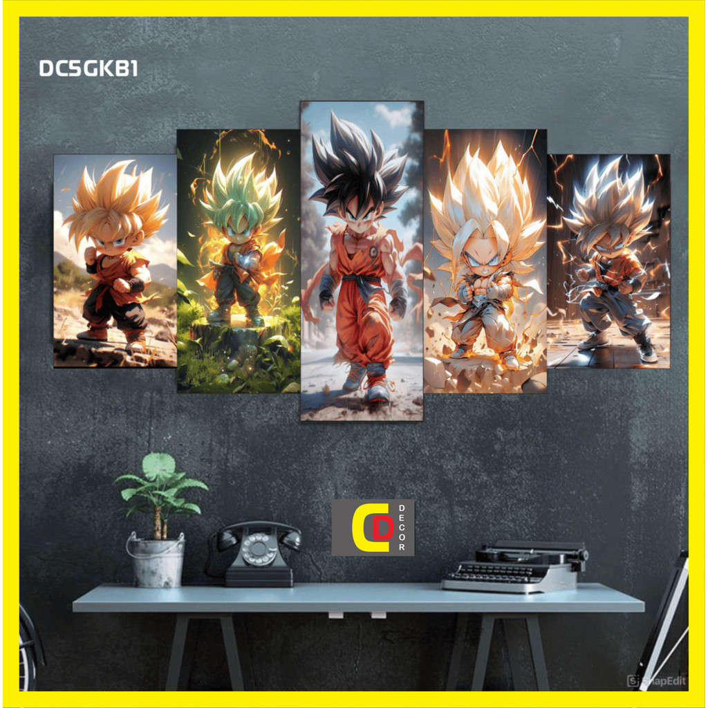 c - Bộ 5 Tấm Tranh Tráng Gương Ghép Decor SONGOKU BÉ - DRAGON BALL - 7 VIÊN NGỌC RỒNG Dán Tường Kèm Keo 3M siêu bám dính