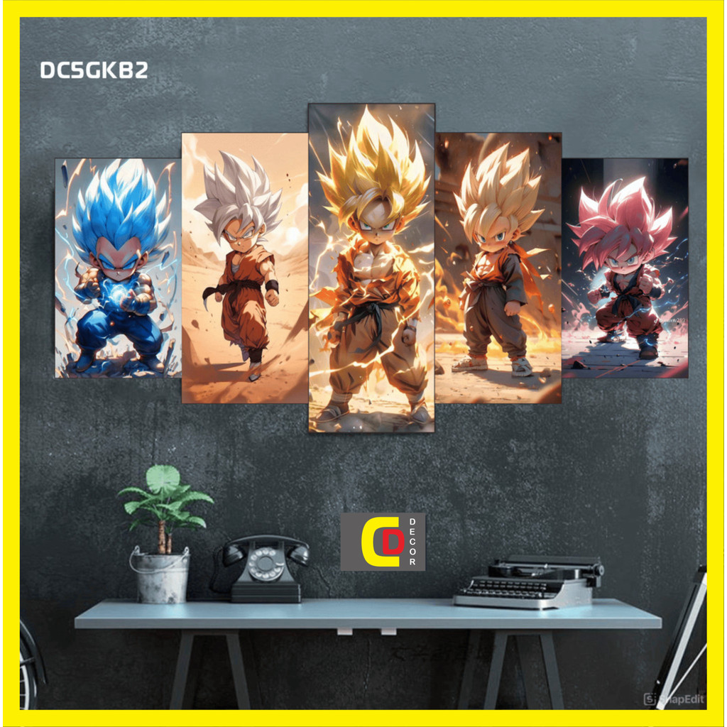 c - Bộ 5 Tấm Tranh Tráng Gương Ghép Decor SONGOKU BÉ - DRAGON BALL - 7 VIÊN NGỌC RỒNG Dán Tường Kèm Keo 3M siêu bám dính