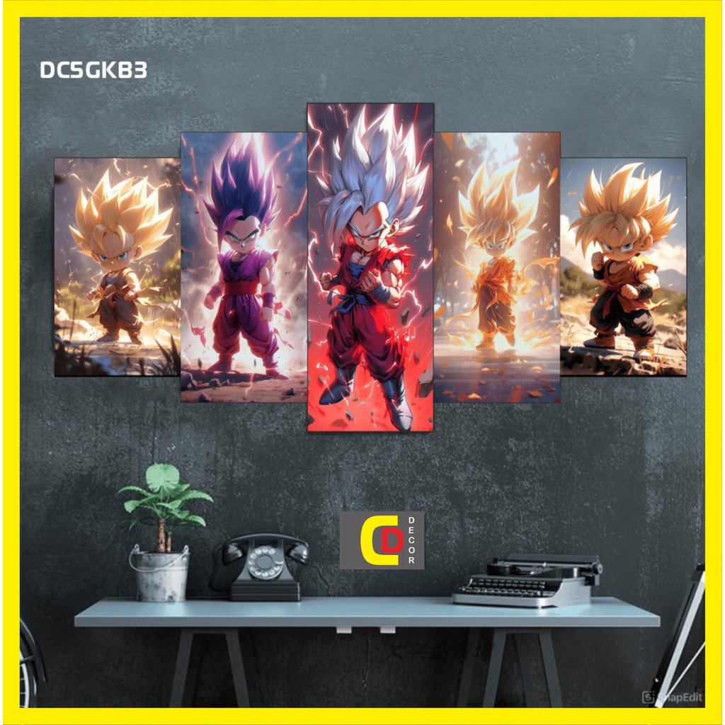 c - Bộ 5 Tấm Tranh Tráng Gương Ghép Decor SONGOKU BÉ - DRAGON BALL - 7 VIÊN NGỌC RỒNG Dán Tường Kèm Keo 3M siêu bám dính