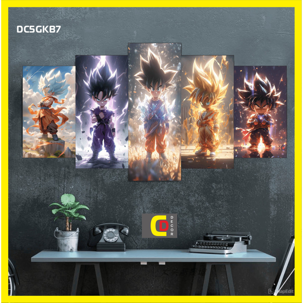 c - Bộ 5 Tấm Tranh Tráng Gương Ghép Decor SONGOKU BÉ - DRAGON BALL - 7 VIÊN NGỌC RỒNG Dán Tường Kèm Keo 3M siêu bám dính
