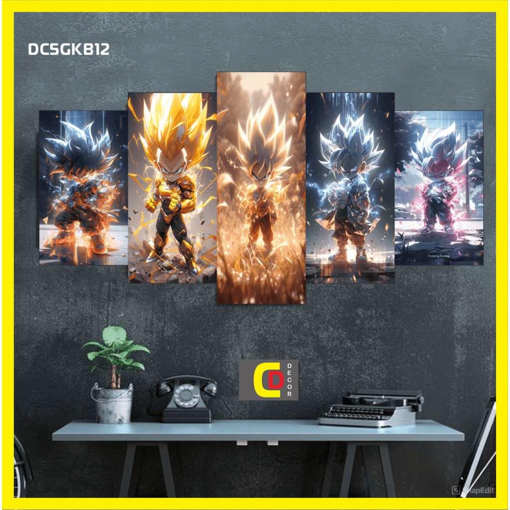 c - Bộ 5 Tấm Tranh Tráng Gương Ghép Decor SONGOKU BÉ - DRAGON BALL - 7 VIÊN NGỌC RỒNG Dán Tường Kèm Keo 3M siêu bám dính