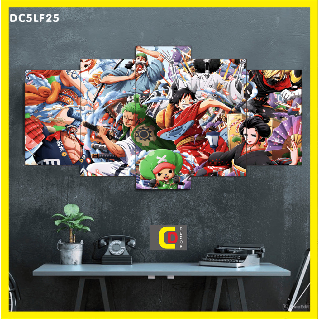 Bộ 5 Tấm Tranh Tráng Gương Ghép Decor LUFFY - ONE PIECE - ĐẢO HẢI TẶC Dán Tường Kèm Keo 3M siêu bám dính
