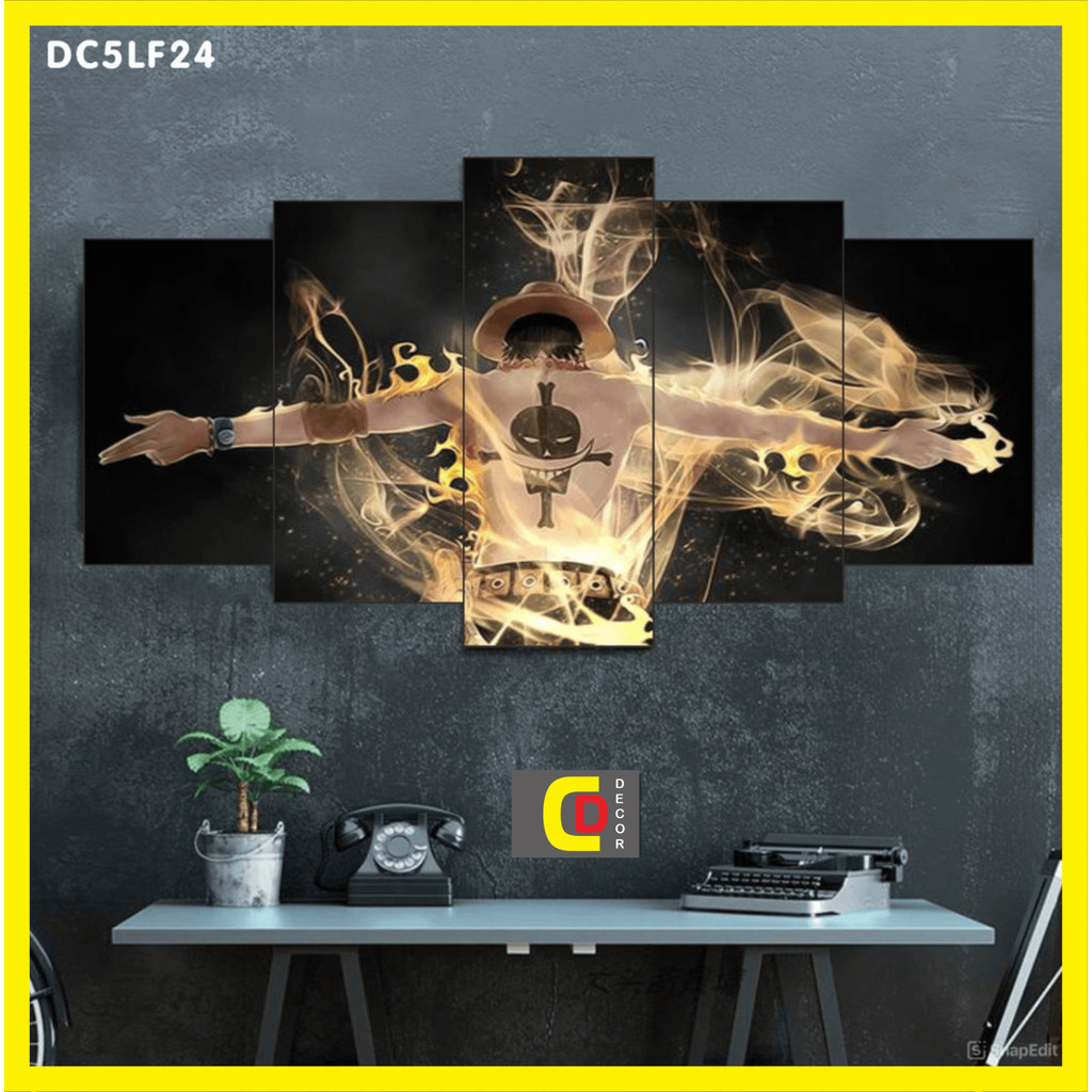 Bộ 5 Tấm Tranh Tráng Gương Ghép Decor LUFFY - ONE PIECE - ĐẢO HẢI TẶC Dán Tường Kèm Keo 3M siêu bám dính