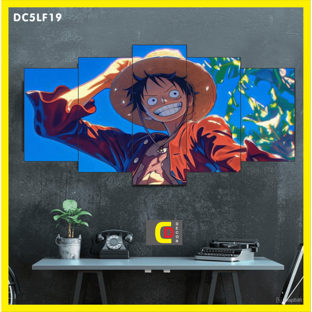 Bộ 5 Tấm Tranh Tráng Gương Ghép Decor LUFFY - ONE PIECE - ĐẢO HẢI TẶC Dán Tường Kèm Keo 3M siêu bám dính